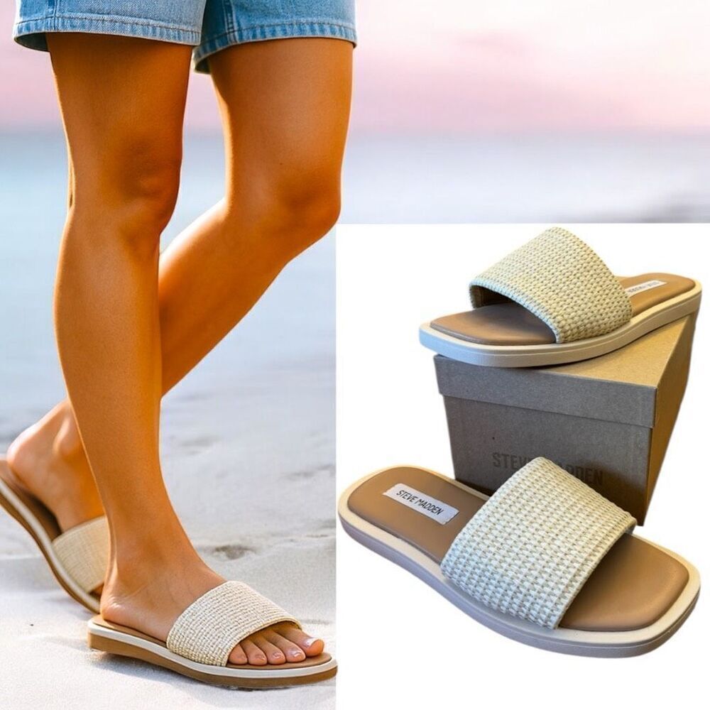 Steve Madden Leigh Natural Sandals Size 10 - Run Small - Picture 2 of 13